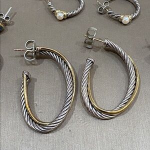 David Yurman Elegant Silver and Gold Hoop Earrings David Yurman 18kt &Authentic